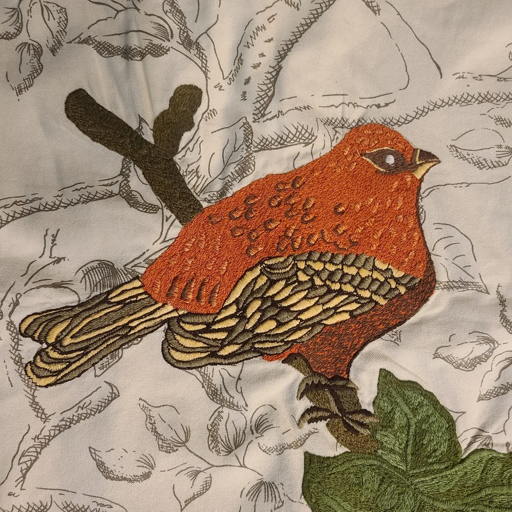 Set of 2 Pottery Barn Accents Embroidered Bird Decorative Pillow Covers.
